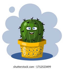 Cute cactus smiles. Vector illustration isolated on white background.