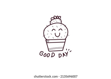 tira mano de icono de pegatina de cactus lindo doodle 