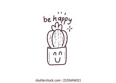 cute cactus sticker icon doodle handdrawn 