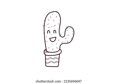 cute cactus sticker icon doodle handdrawn 