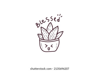 cute cactus sticker icon doodle handdrawn 