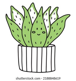 Cute cactus in the style of doodles. cactus with kawaii emotions. Vector illustration of a happy smiling cactus with spikes and needles. A plant in a flower pot. icons.