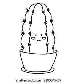 Cute cactus in the style of doodles. cactus with kawaii emotions. Vector illustration of a happy smiling cactus with spikes and needles. A plant in a flower pot. icons.