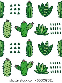 Cute cactus and succulent pattern design. Vector illustration.