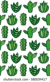 Cute cactus and succulent pattern design. Vector illustration.