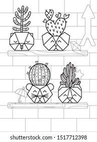 Cute Cactus Succulents Coloring Page Stock Vector (Royalty Free ...