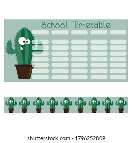 Cute cactus Timetable and bookmarks set. For Children.