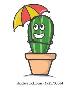 cute cactus umbrella character design vector template illustration