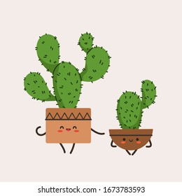 Cute Cactus Vector Illustration. Cactus Cartoon On Isolated Beige Background.