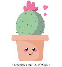 Ilustración de cactus cectvectorial con corazones.  Hogar en una olla.
