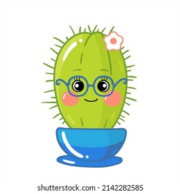 Cactus. ilustración vectorial aislada en un fondo blanco. Una planta de una casa maceta con cara. ilustración infantil.