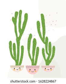 Cute Cactus Vector Illustration with Pink Pot and Smile Face