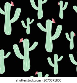 Cute cactus. Vector illustration. Seamless pattern. Repeating wallpaper.