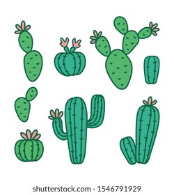 Cute cactus vector illustration set