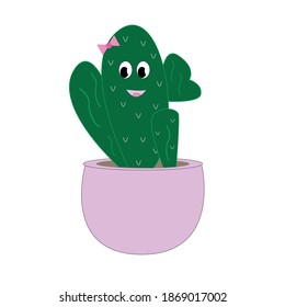 Cute Cactus Vector with Pink Flowerpot