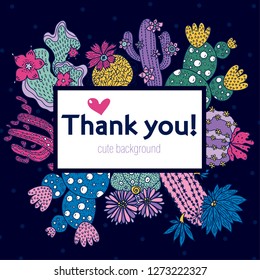 Cute cactus. Vector postcard. Thank you!