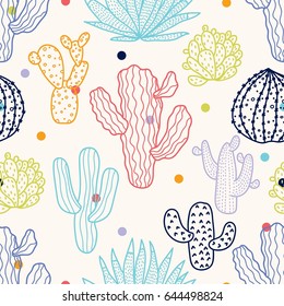 Cute cactus. Vector seamless pattern.