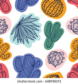 Cute cactus. Vector seamless pattern.