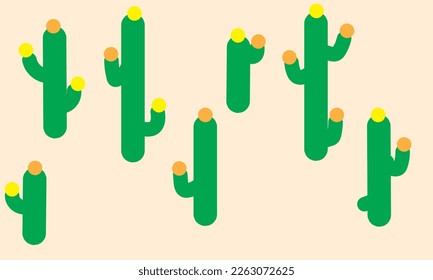 Papel tapizado de cactus fino con cactus de color verde y cactus de color naranja y amarillo sobre fondo crema