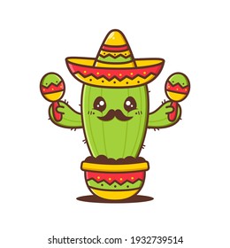 cute cactus waring sombrero with maracas