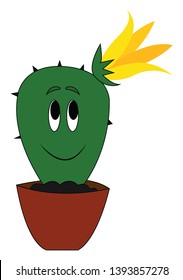 Cute cactus with yellow flower vector illustration 