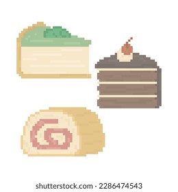 Cute Cafe Bakery Doodle in Pixel Art Illustration