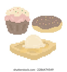 Cute Cafe Bakery Doodle in Pixel Art Illustration