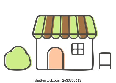 Cute cafe exterior icon illustration
