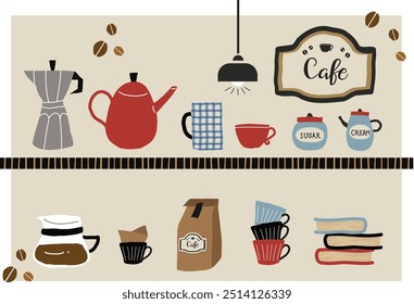 Ilustraciones lindas del café en estilo dibujado a mano 