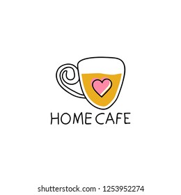 Cute cafe logotype. Vector hand drawn labels. Tea Logo retro style. 