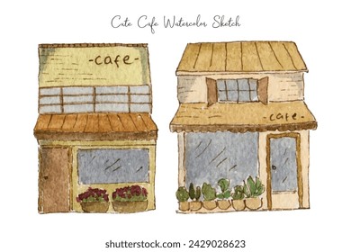 Cute Cafe Sketch Watercolor Collection