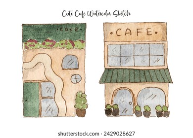 Cute Cafe Sketch Watercolor Collection	