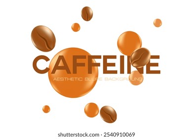 Nettes Koffein-Banner mit 3D-Fließbewegung von Kaffeebohnen, Karamelll glühende Blasen einzeln PNG, transparenter Hintergrund. Energetische Kaffee-Illustration für Café oder Café-Poster, Präsentation.