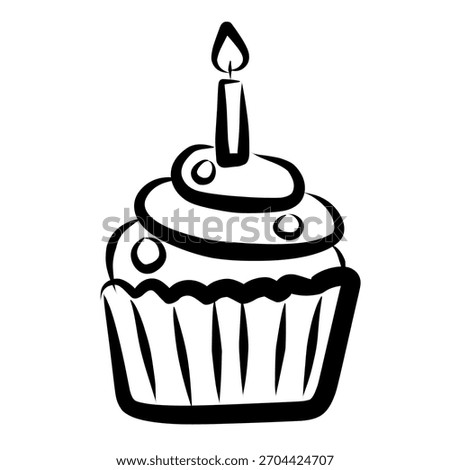 Cute cake with burning candle doodle in hand-drawn style. Great for invitations, celebrations, stickers, and festive designs.