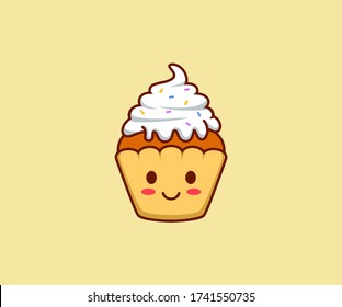 Cute cake cartoon, funny food vector illustration