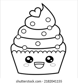 Cute cake coloring pages, Coloring sheets, and black and white illustration for Coloring book.