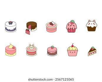 Cute Cake Design Element Set