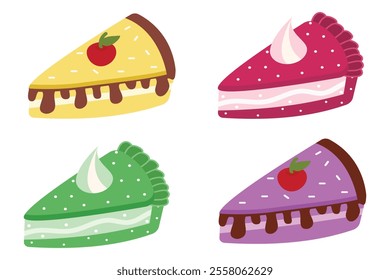 Cute cake element set with different tastes. Suitable for flat design illustration, clip art, stickers, etc