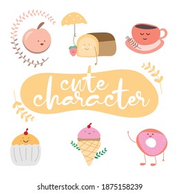 cute cake and fruit character vector art