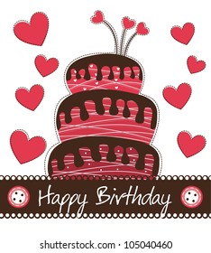 cute cake with hearts over white background, birthday. vector