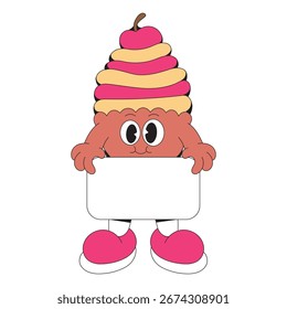 Cute cake holding blank board mascot character cartoon illustration