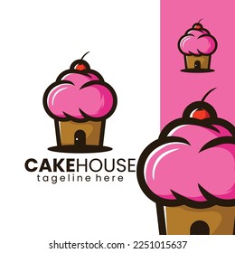 cute cake house logo illustration