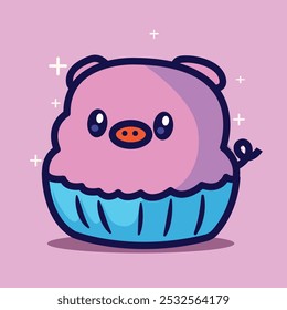 Cute cake icon with a combination of vector animal doodles