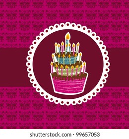 cute cake over violet background. vector illustration