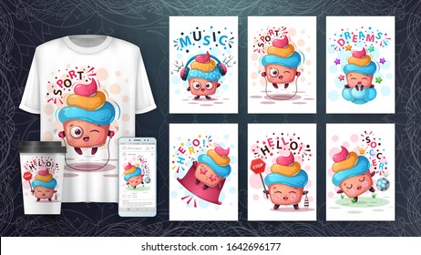 Cute cake poster and merchandising. Vector eps 10