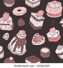 Cute cake. Seamless pattern. Multicolored Vector background