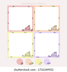 cute cake social media post template. Vector Hand drawn illustration. 