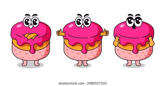 Lindo Vector de la torta sobre fondo rosa, conjunto de lindo pastel de carácter de expresión simple Vector