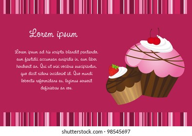 cute cakes card with stripes, background. vector illustration