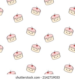 Cute cakes with cherry vector seamless pattern